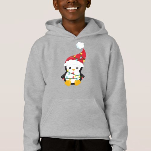 Christmas Penguin Santa Hat Christmas Lights Hoodie