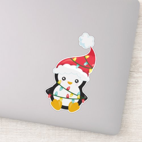 Christmas Penguin Santa Hat Christmas Lights Sticker