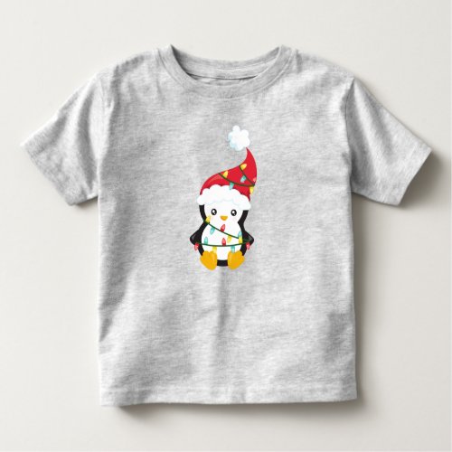 Christmas Penguin Santa Hat Christmas Lights Toddler T_shirt