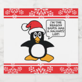 Christmas Penguin Santa Naughty List Beer Bottle Label (Single Label)