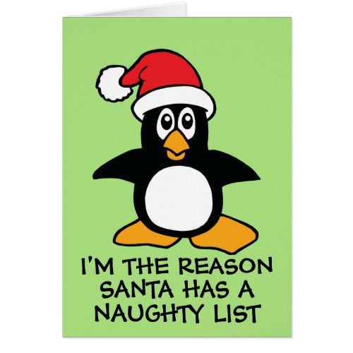 Christmas Penguin Santa Naughty List Cards