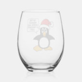 Christmas Penguin Santa Naughty List Stemless Wine Glass (Back)
