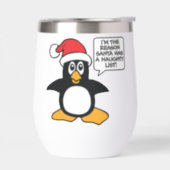 Christmas Penguin Santa Naughty List Thermal Wine Tumbler (Left)