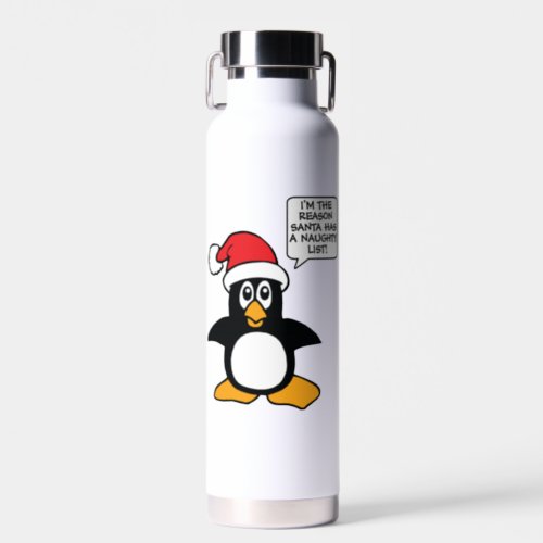 Christmas Penguin Santa Naughty List Water Bottle