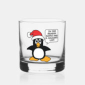 Christmas Penguin Santa Naughty List Whiskey Glass (Front)