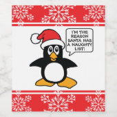 Christmas Penguin Santa Naughty List Wine Label (Single Label)