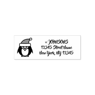 Christmas penguin self inking return address stamp