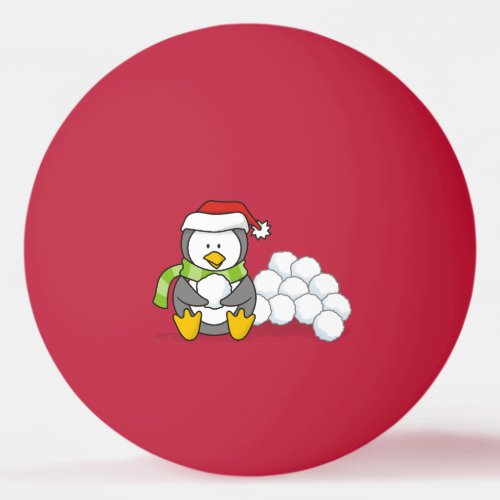 Christmas penguin sitting with snow balls