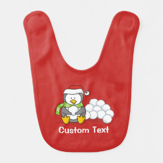 Christmas penguin sitting with snow balls bib