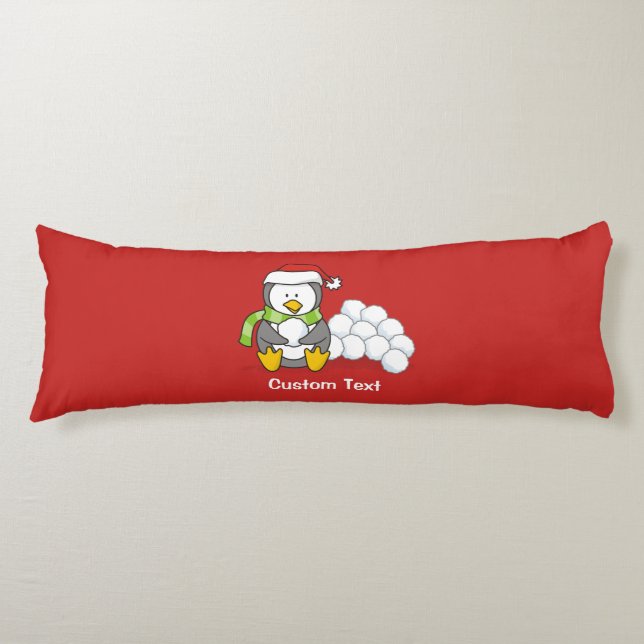 Christmas penguin sitting with snow balls body pillow (Front)