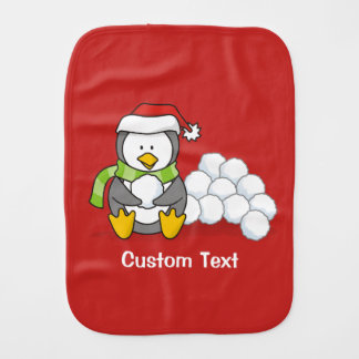 Christmas penguin sitting with snow balls burp cloth