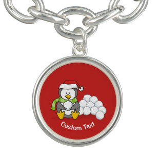 Christmas penguin sitting with snow balls charm bracelet