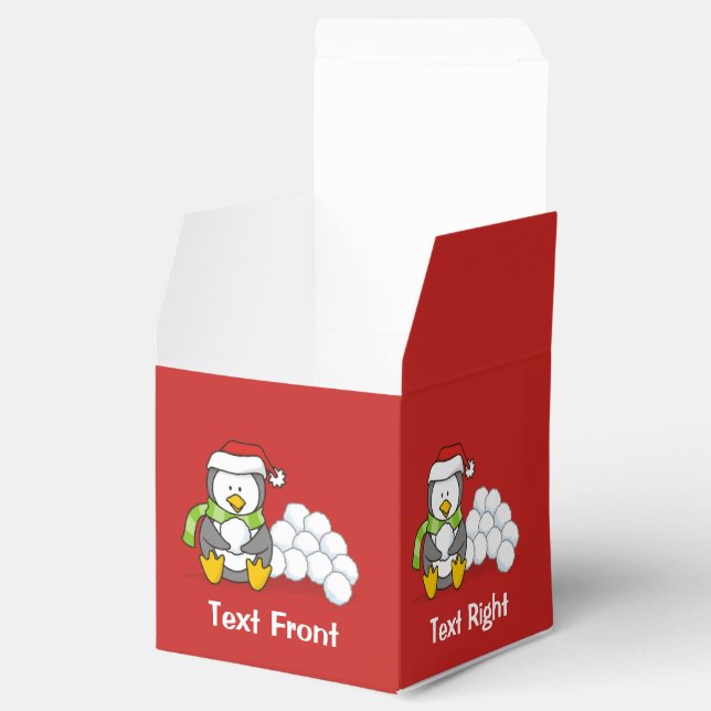 Christmas penguin sitting with snow balls favor boxes (Opened)
