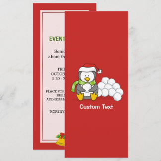 Christmas penguin sitting with snow balls invitation