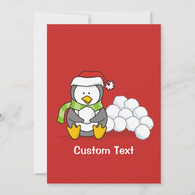 Christmas penguin sitting with snow balls invitation (Front)