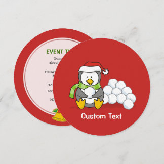 Christmas penguin sitting with snow balls invitation