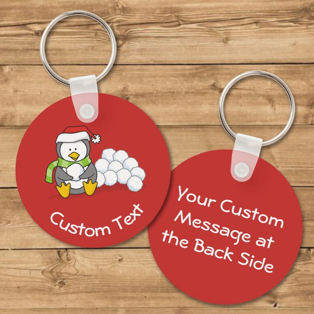 Christmas Penguin Sitting with Snow Balls Keychain (Creator Uploaded)