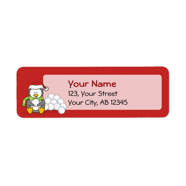 Christmas penguin sitting with snow balls label (Front)