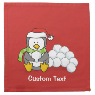 Christmas penguin sitting with snow balls napkin