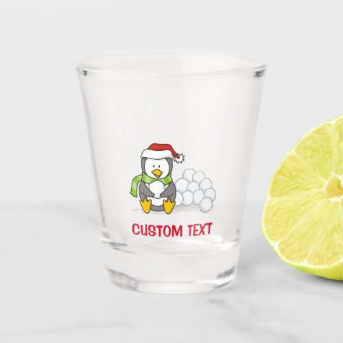 Christmas penguin sitting with snow balls shot glass