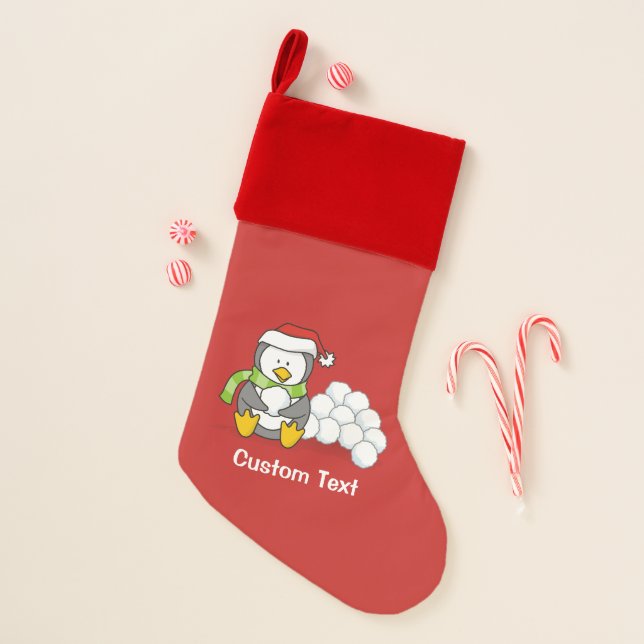 Christmas penguin sitting with snow balls stocking (Front)