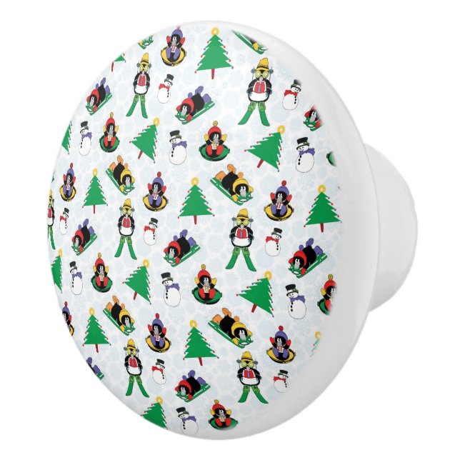 Christmas penguin skiing ceramic knob (Right)