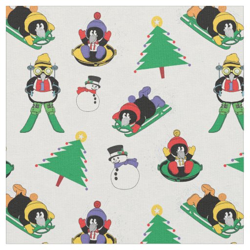 Christmas penguin skiing fabric