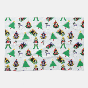 Christmas penguin skiing kitchen towel