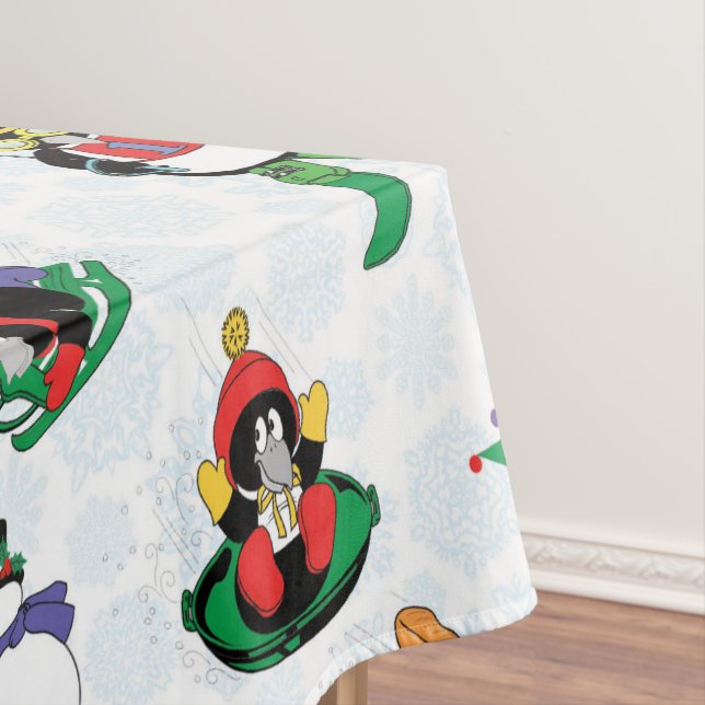 Christmas penguin skiing tablecloth (In Situ)