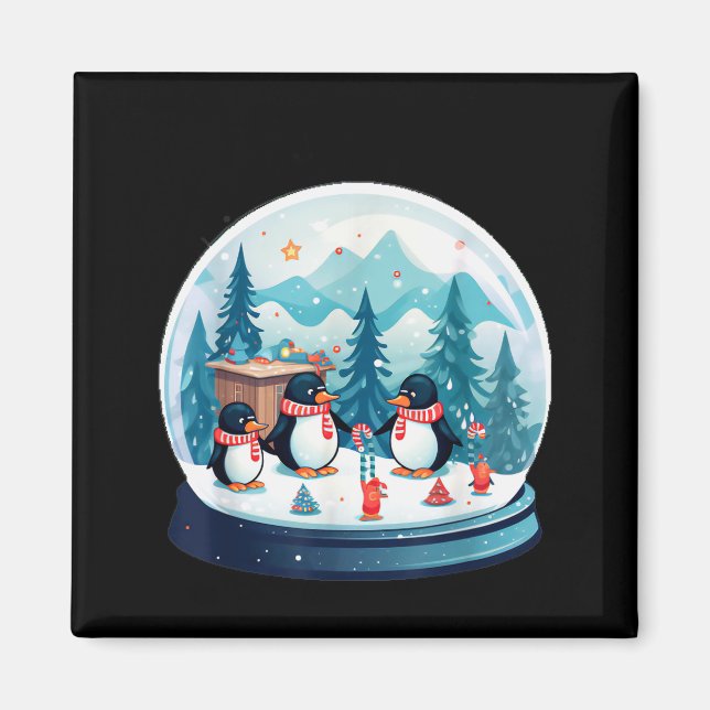 Christmas Penguin Snow Globe Scene Family Holiday  Magnet (Front)