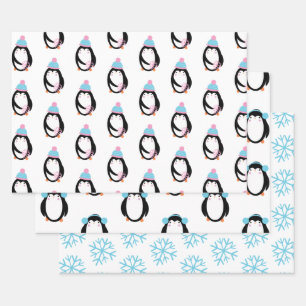 Christmas Penguin Snowflakes Whimsical Wrapping Paper Sheets