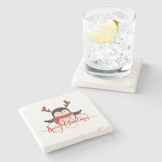 Christmas penguin   stone coaster (Side)