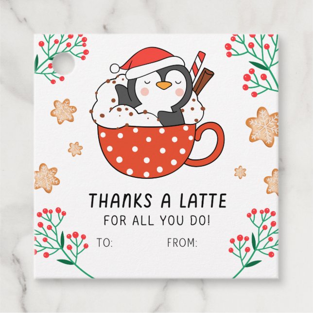 Christmas Penguin Thanks a Latte Gift Tag (Front)