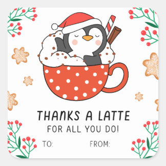 Christmas Penguin Thanks a Latte Square Sticker