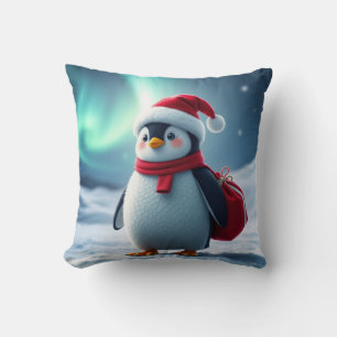 Christmas penguin throw pillow