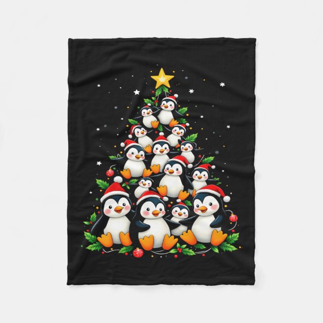 Christmas Penguin Tree Cute Holiday Animal  Fleece Blanket (Front)