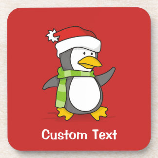 Christmas penguin walking on snow beverage coaster