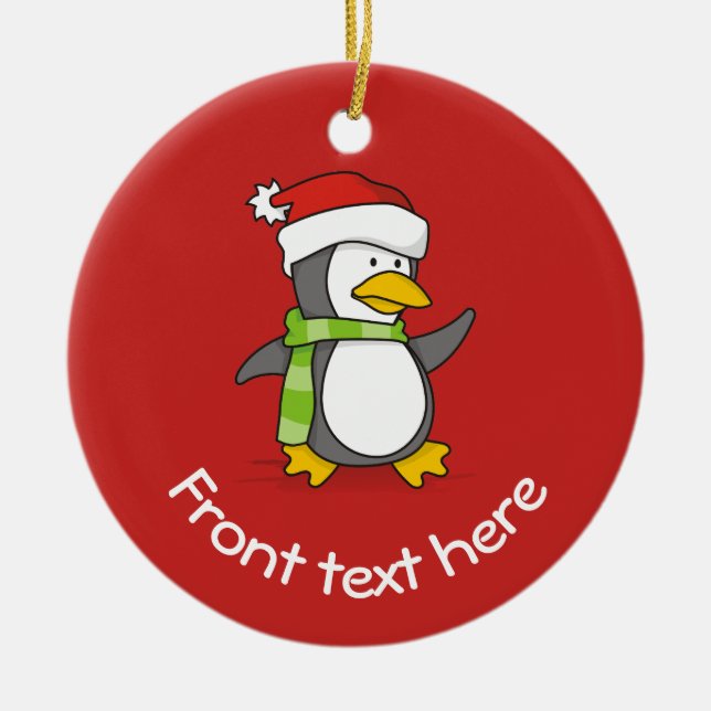 Christmas penguin walking on snow ceramic ornament (Front)