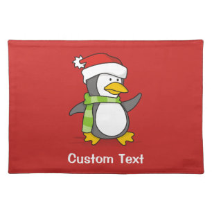 Christmas penguin walking on snow cloth placemat
