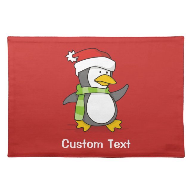 Christmas penguin walking on snow cloth placemat (Front)