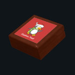 Christmas penguin walking on snow gift box<br><div class="desc">A little penguin cartoon with santa hat and green scarf walking on snow.</div>