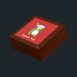 Christmas penguin walking on snow gift box<br><div class="desc">A little penguin cartoon with santa hat and green scarf walking on snow.</div>