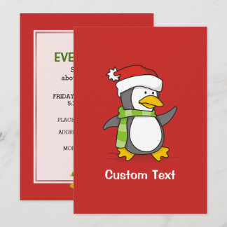 Christmas penguin walking on snow invitation