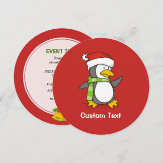 Christmas penguin walking on snow invitation