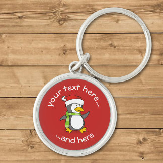 Christmas Penguin Walking on Snow Keychain