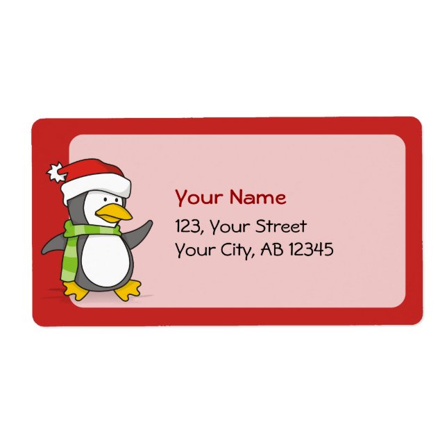 Christmas penguin walking on snow label (Front)