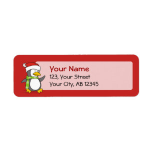 Christmas penguin walking on snow label