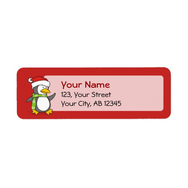 Christmas penguin walking on snow label (Front)