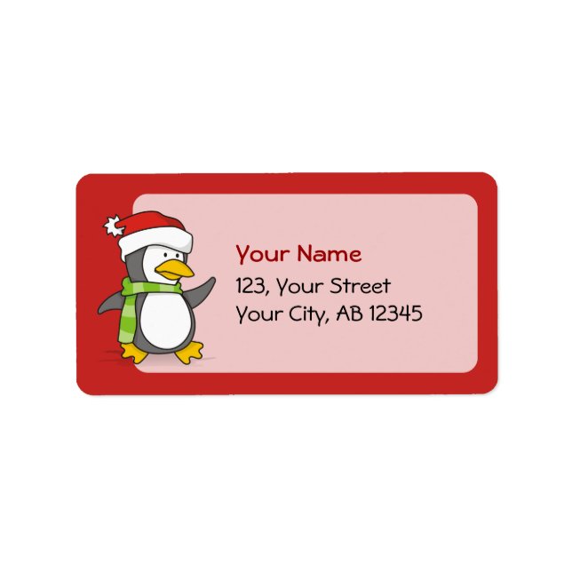 Christmas penguin walking on snow label (Front)