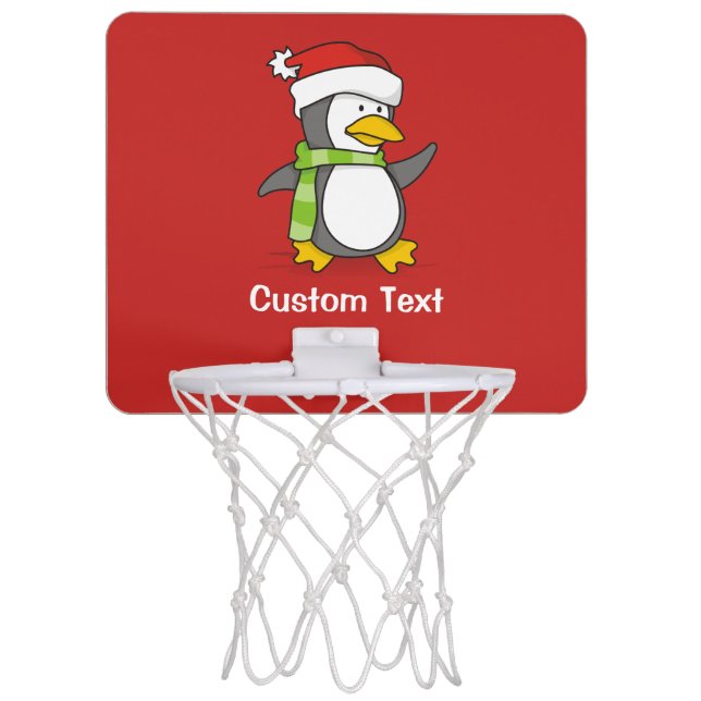 Christmas penguin walking on snow mini basketball hoop (Front)